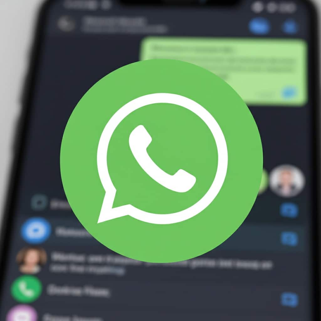 A WhatsApp logo is superimposed over a smartphone displaying a chat interface.